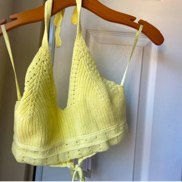 NEW BP Shaker Stitch Sweater Halter Top Yellow Lemonade Nordstrom - Picture 3 of 7